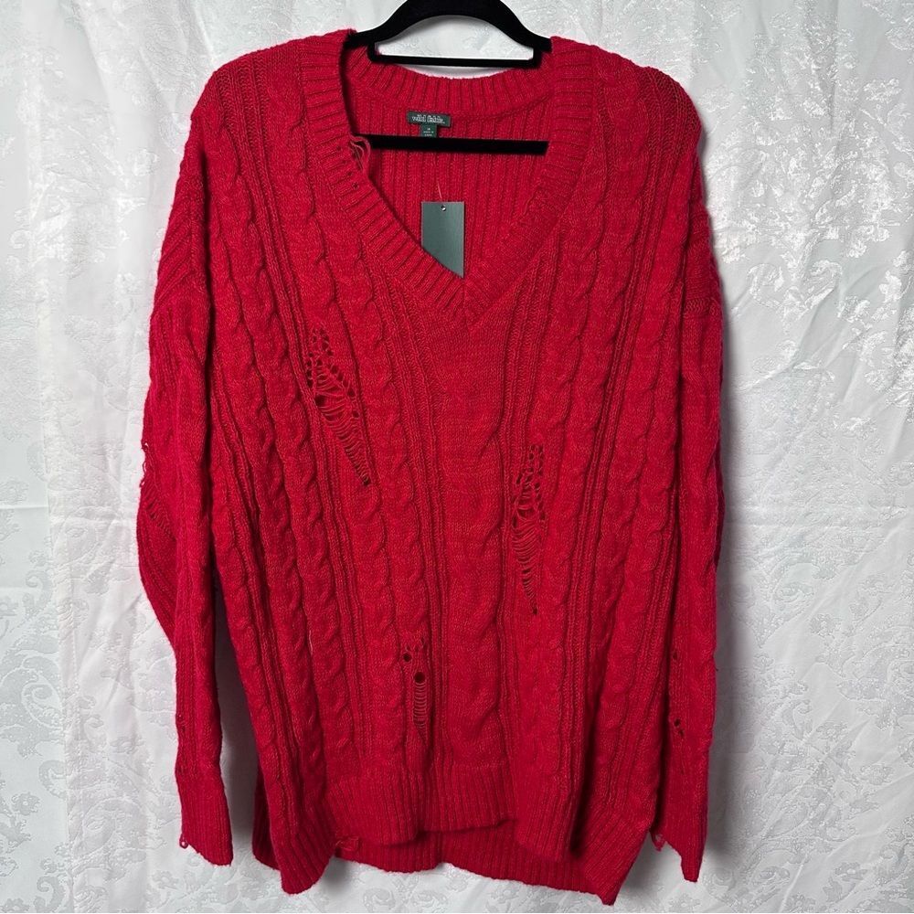 WILD FABLE DISTRESSED Red Cable Knit‎ Sweater